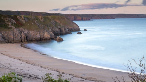 View of calm and tranquil sea on a  spring day Barafundle Bay beach